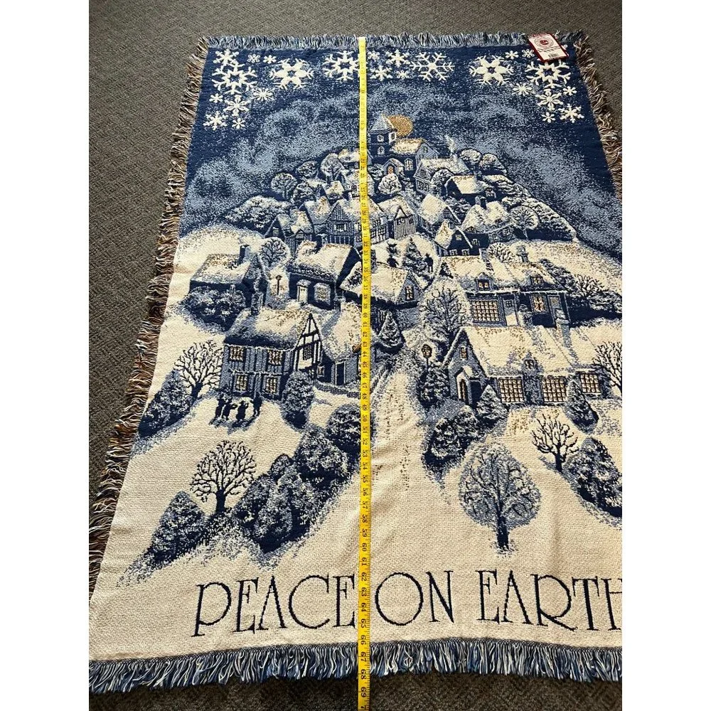 Holiday Throw Blanket Night Village Peace on Earth by The Rug Barn Snow Church